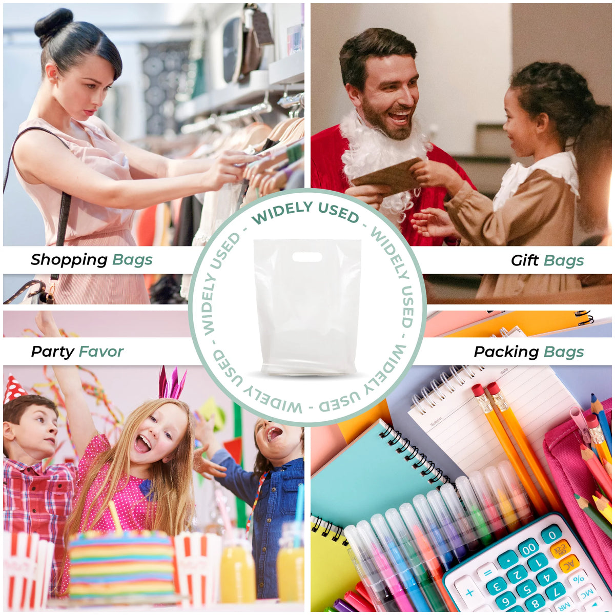 1000 Pack 9" x 12" 1.25 mil White Plastic Retail Bags with Die Cut Handles X9826