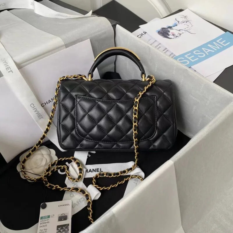 Lambskin Mini Flap Bag With Top Handle Black U7960