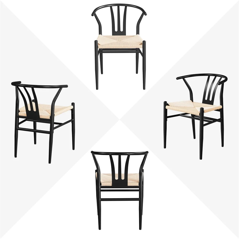 Set of 4 Black Weave Dining Chairs Metal Frame C13615