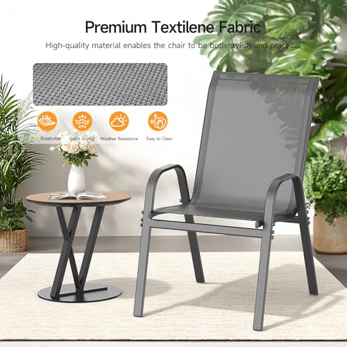 Grey Stackable Outdoor Dining Chairs Set of 4 B39185