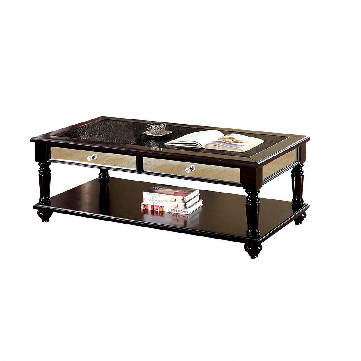 Brown Mirror Panel Coffee Table with 2 End Tables, Set of 3 B760297
