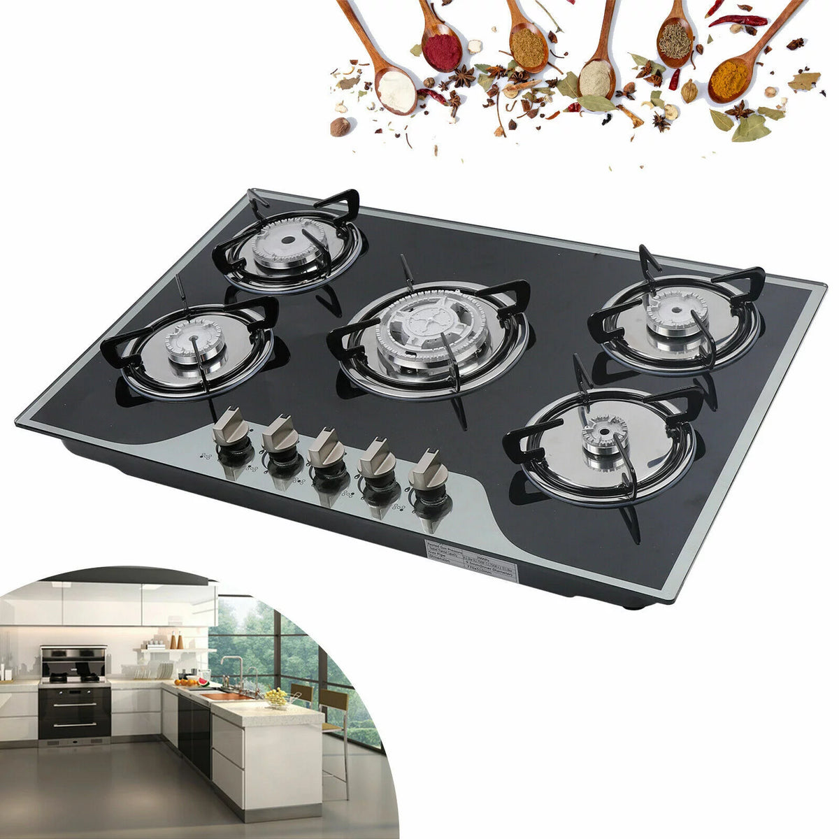 30" Stainless Steel 5 Burner Gas Cooktop E14474