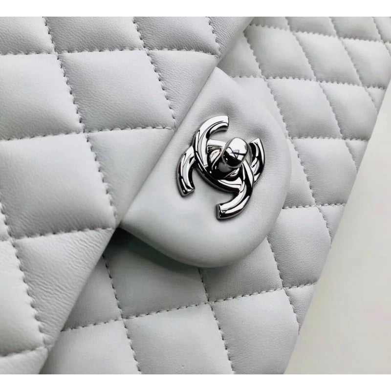 White Medium Size Lambskin Leather Flap Bag Z63216