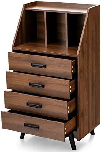 4 Drawer Wood Dresser with Bookshelf E769