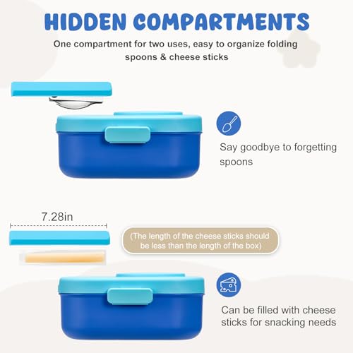 Bento Lunch Box for Kids, 4 Compartments, 12oz Soup Thermo, BPA Free, Leak proof, Blue G7467
