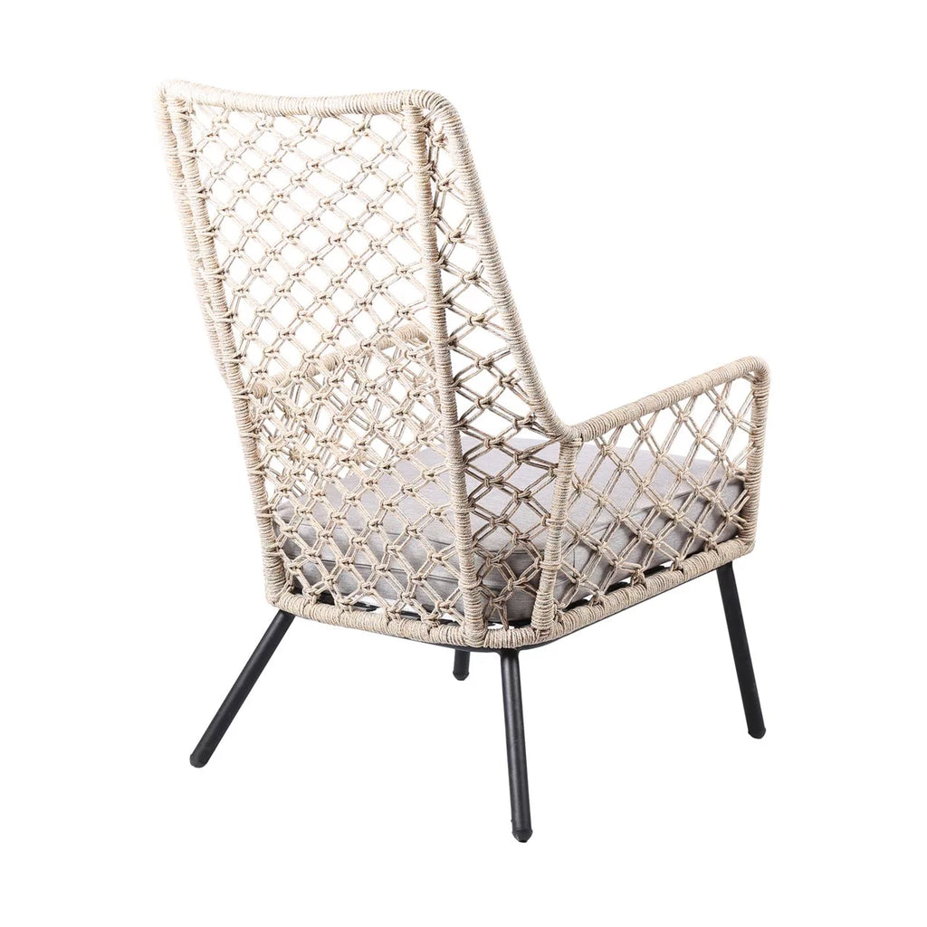 Indoor Outdoor Lounge Chair with Woven Lattice Back, Beige T1579