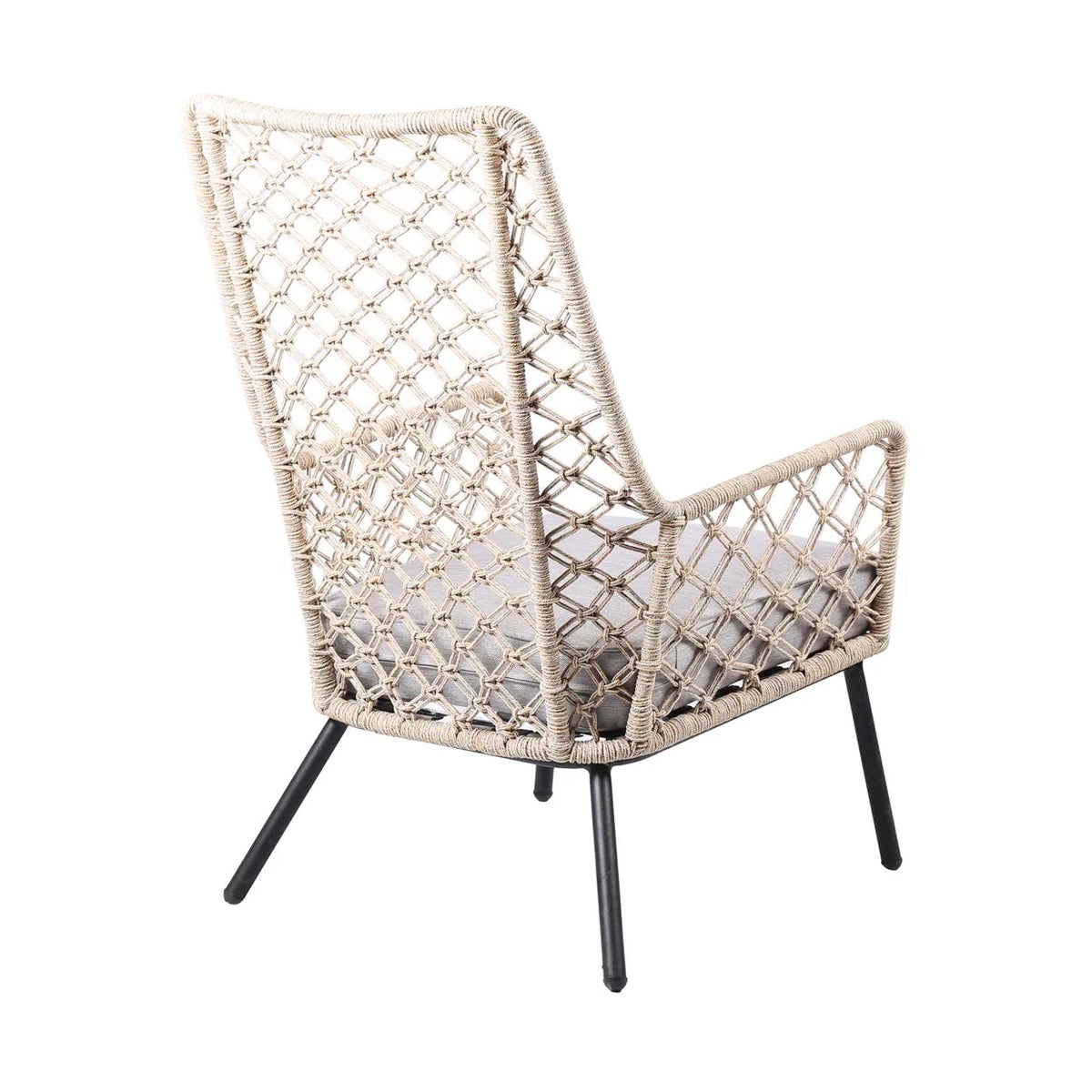 Indoor Outdoor Lounge Chair with Woven Lattice Back, Beige T1579
