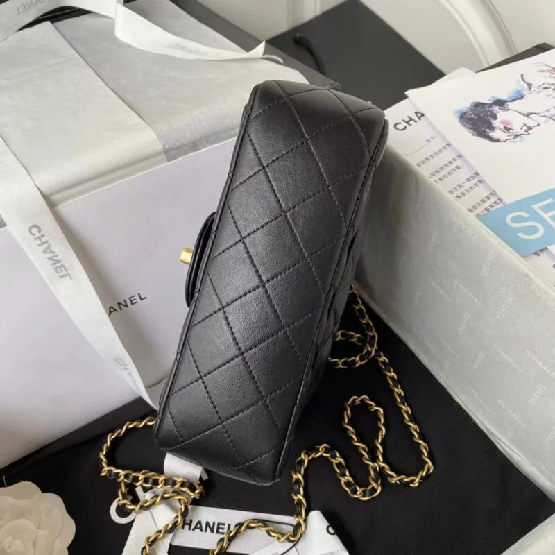 Lambskin Mini Flap Bag With Top Handle Black U7960