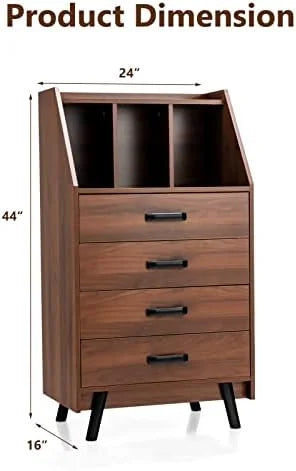 4 Drawer Wood Dresser with Bookshelf E769