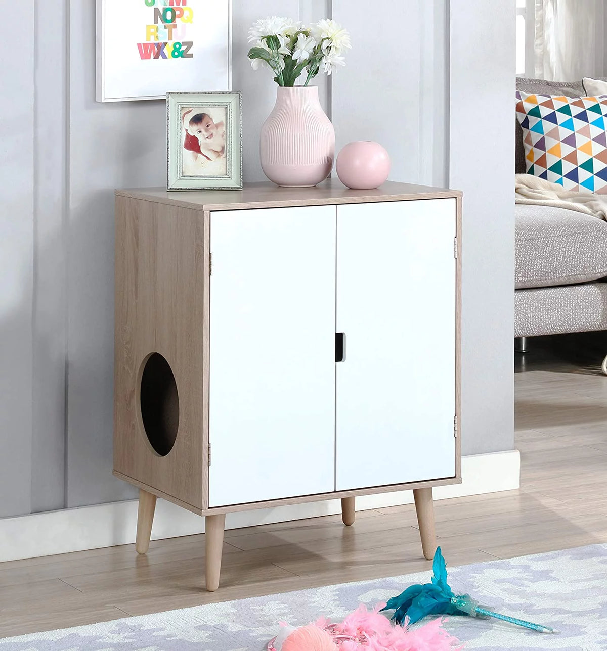 Grey Wood Grain Cat Litter Cabinet P178989
