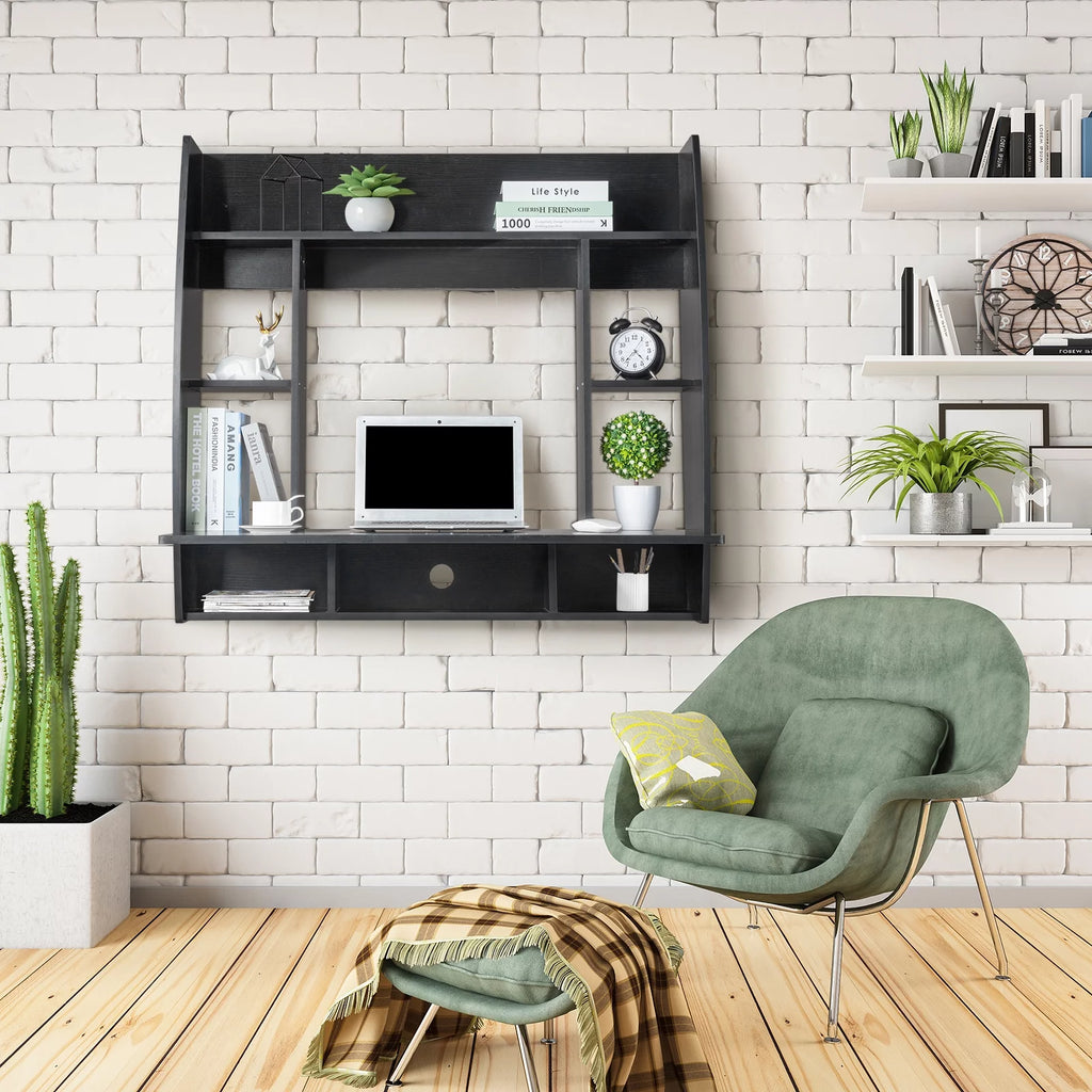 Floating Computer Desk with Storage Shelves L20486