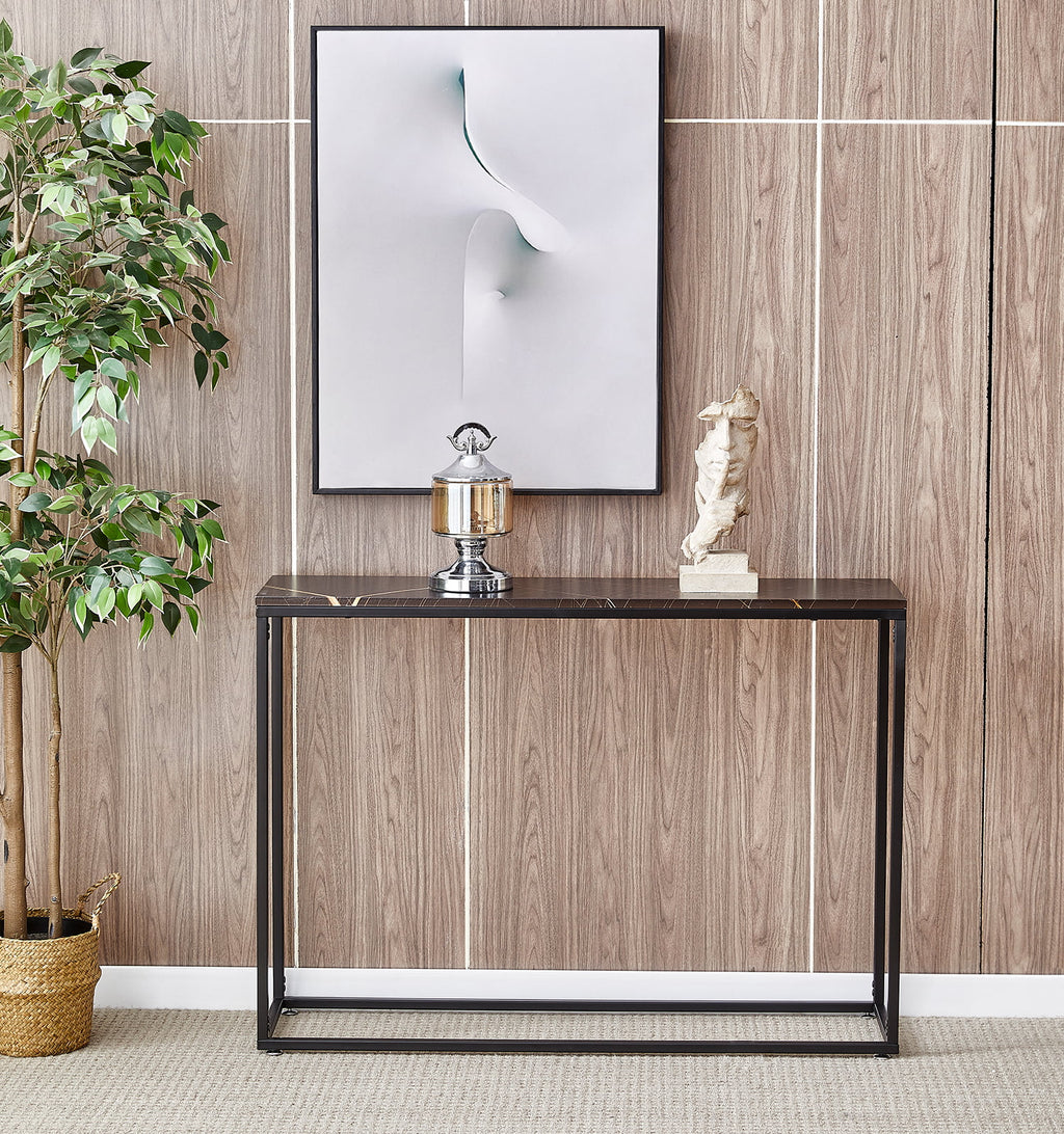 Black Narrow Console Table with Metal Frame and MDF Tabletop D3245