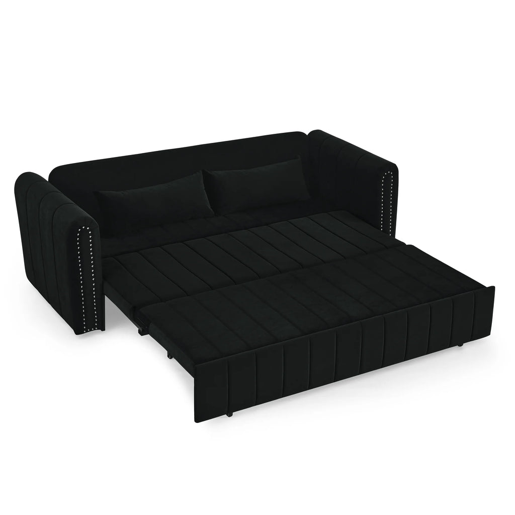 Black 3-in-1 Convertible Sleeper Sofa Bed with Two Drawers and Two Pillows Y47500