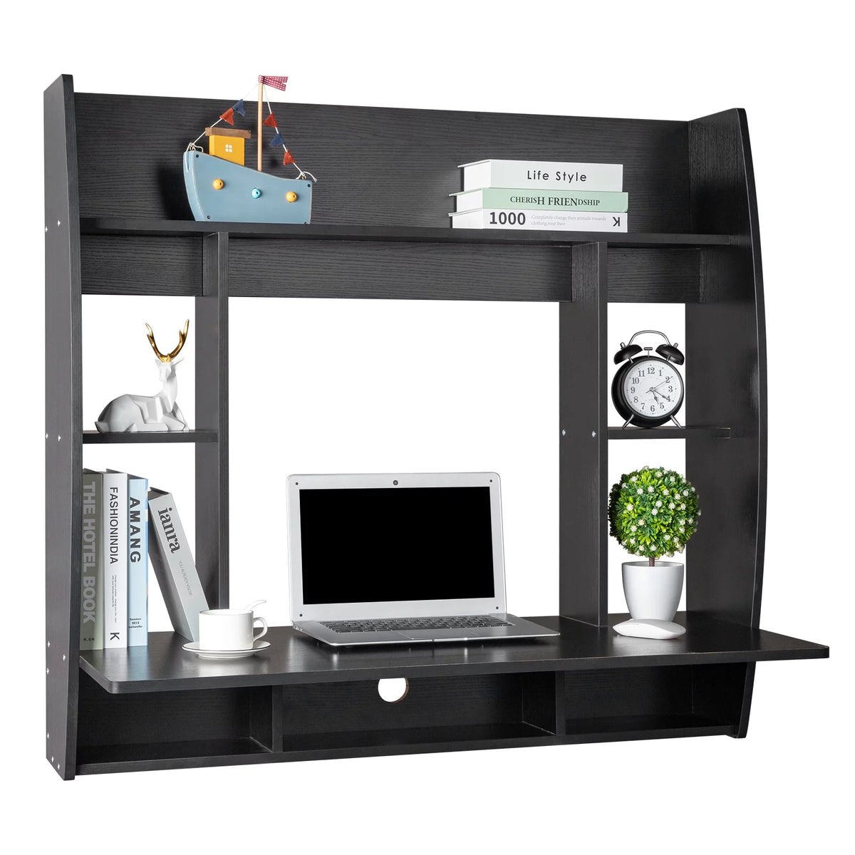 Floating Computer Desk with Storage Shelves L20486