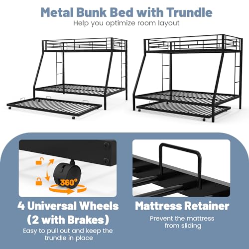 Twin Over Full Metal Bunk Bed with Trundle A172