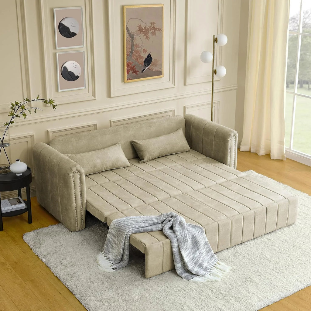 Black 3-in-1 Convertible Sleeper Sofa Bed with Two Drawers and Two Pillows Y47500