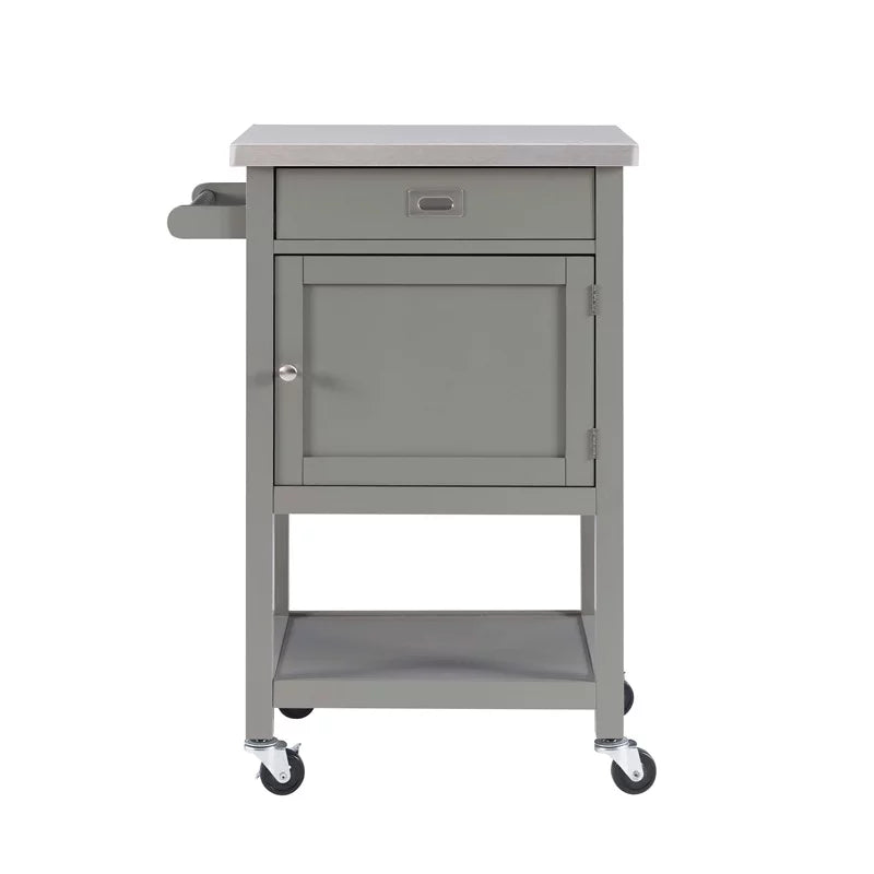Gray Wood Stainless Steel-Top Kitchen Cart E16638