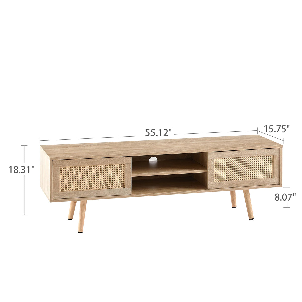 55.12" Rattan TV Cabinet with Sliding Doors and Adjustable Shelf X744723