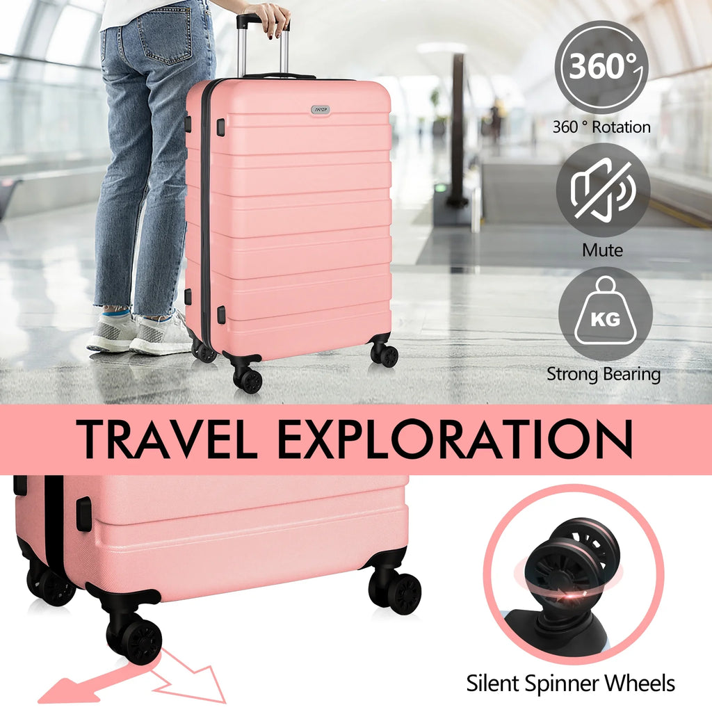 3PCS PC+ABS Hardside Lightweight Luggage Set with TSA Lock Pink E689485