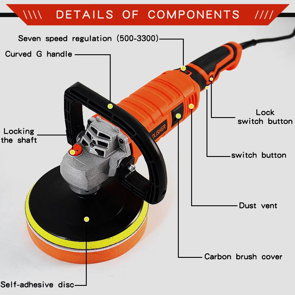 1580W Variable Speed Dual Action Random Orbital Buffer Polisher D8363