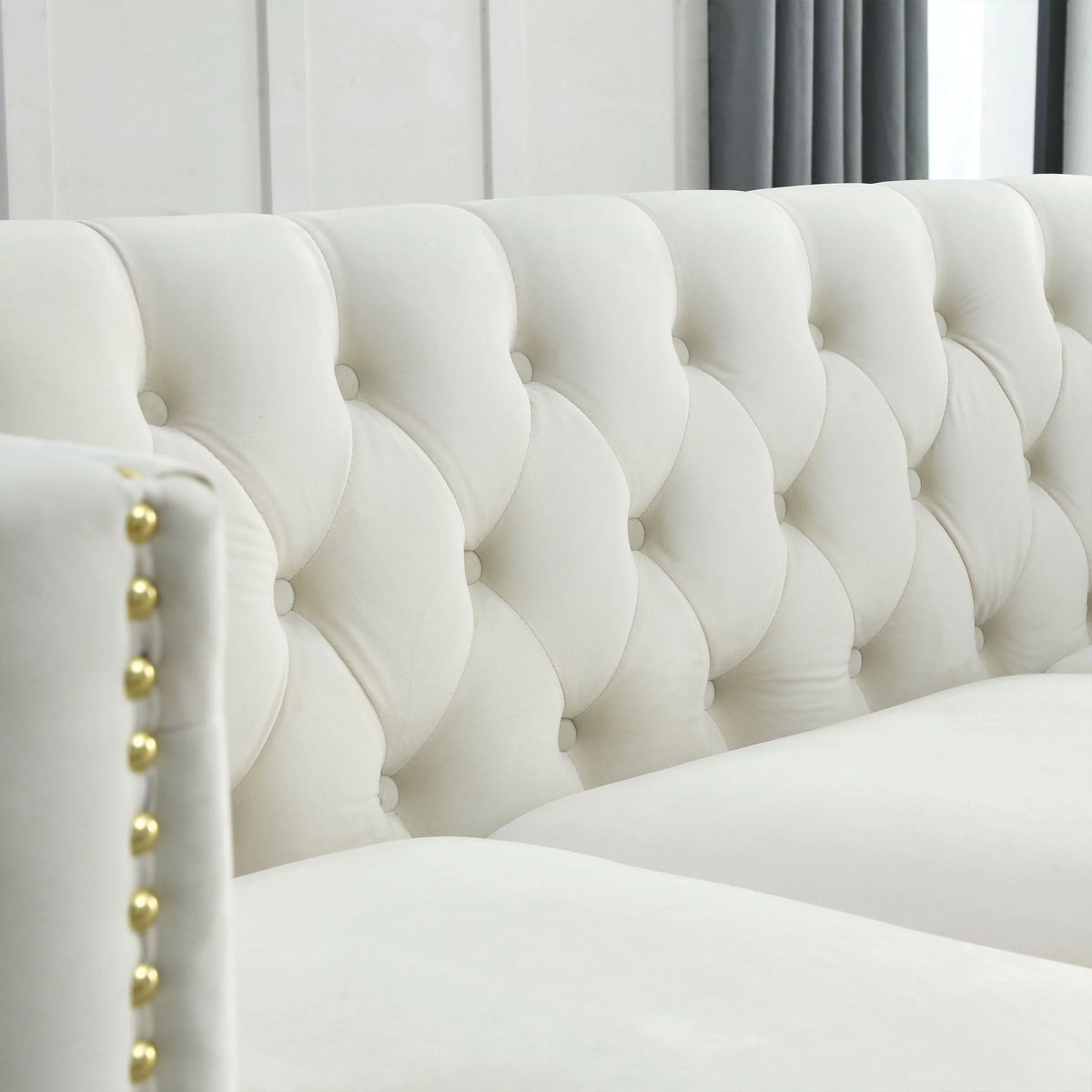 Beige Velvet 2 Seater Tufted Sofa V32079
