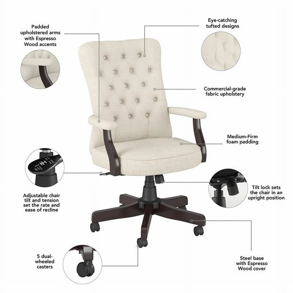 High Back Fabric Office Chair with Arms in Cream L667