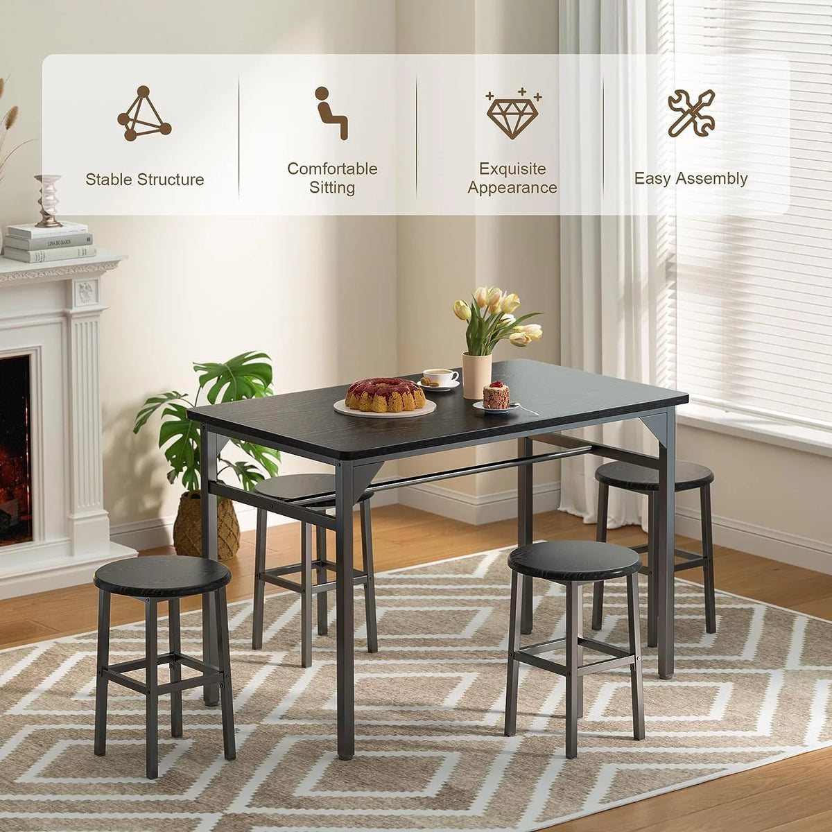 Black Dining Table Set for 4 C71998