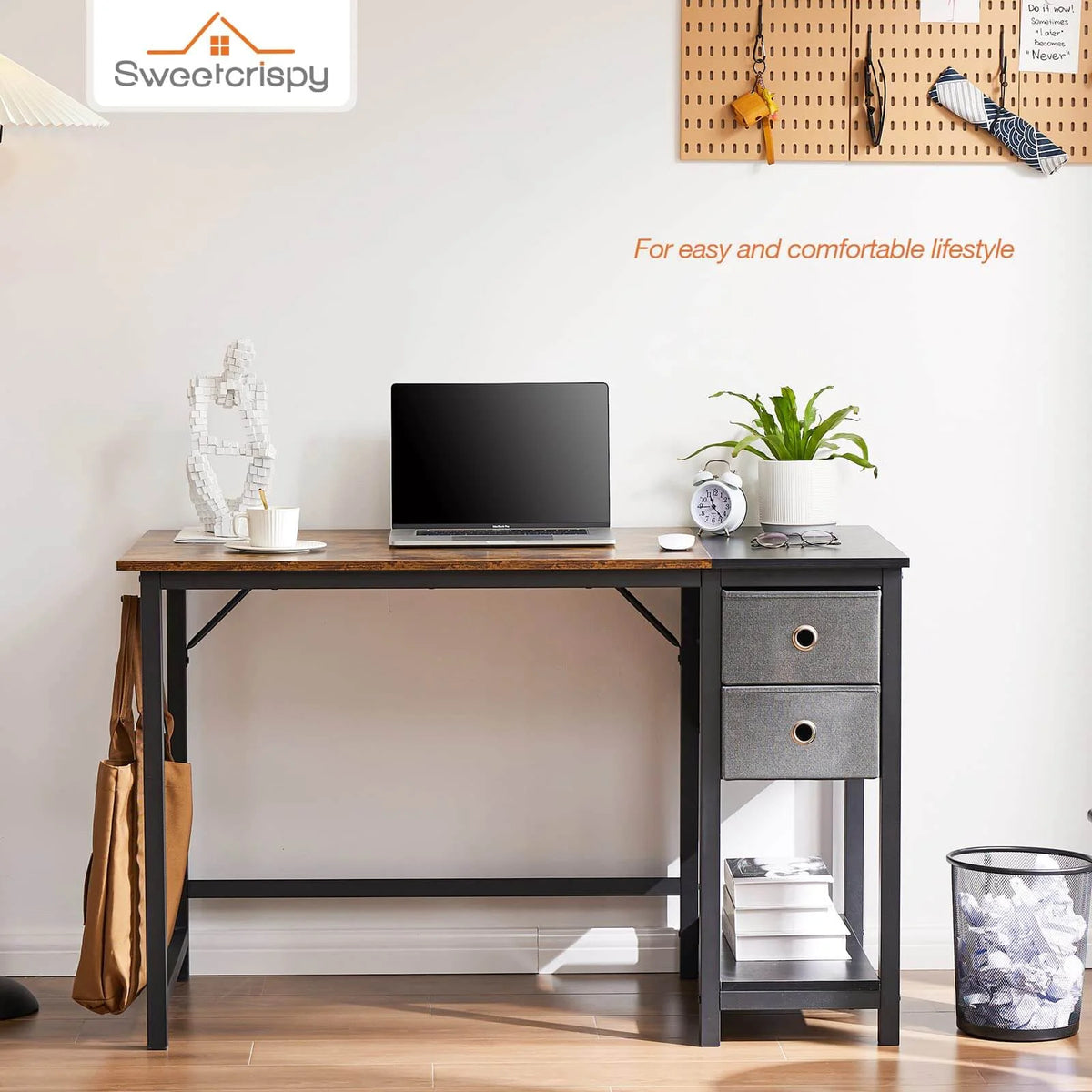 Black Rustic 55In Writing Desk with 2-Tier Drawers O206
