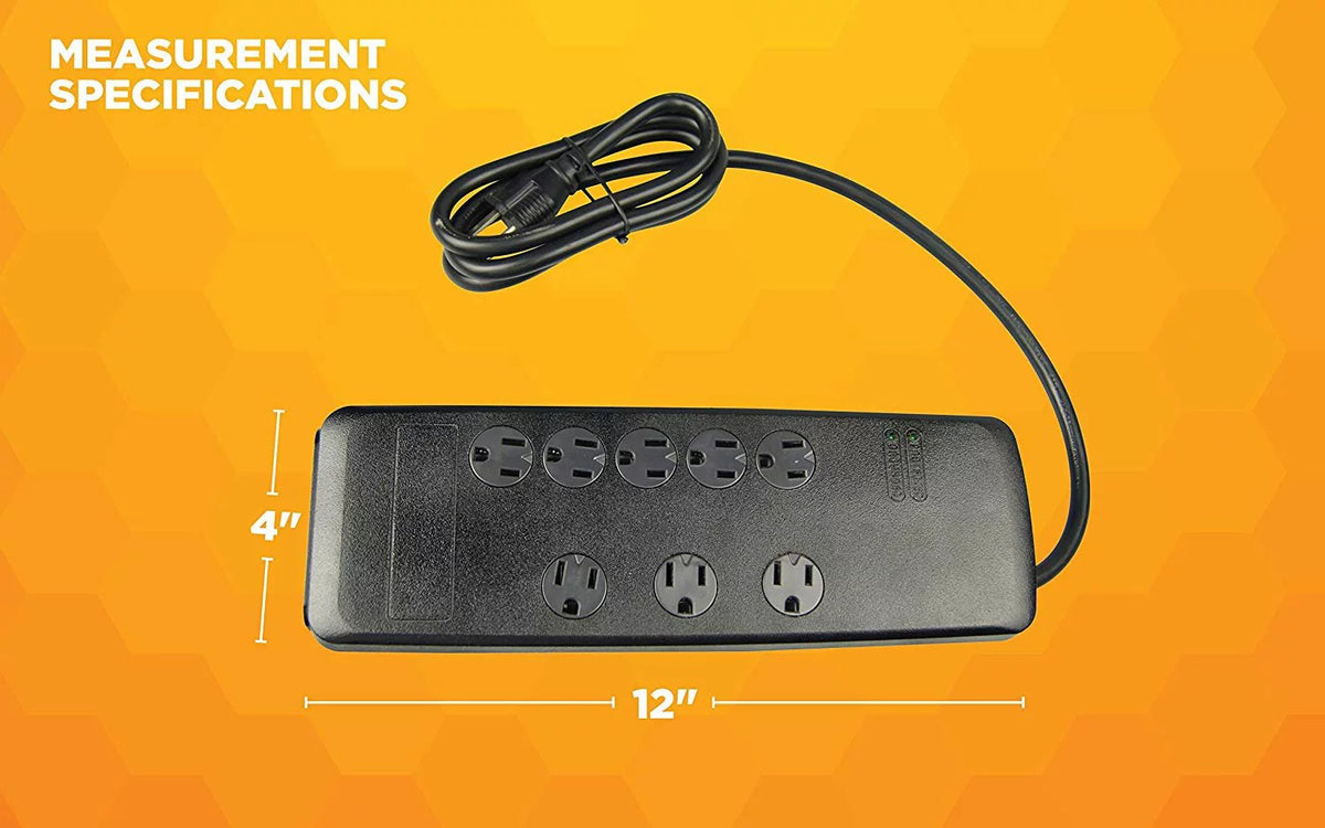 Black 8 Outlet Surge Protector with 6 Foot Cord B9154