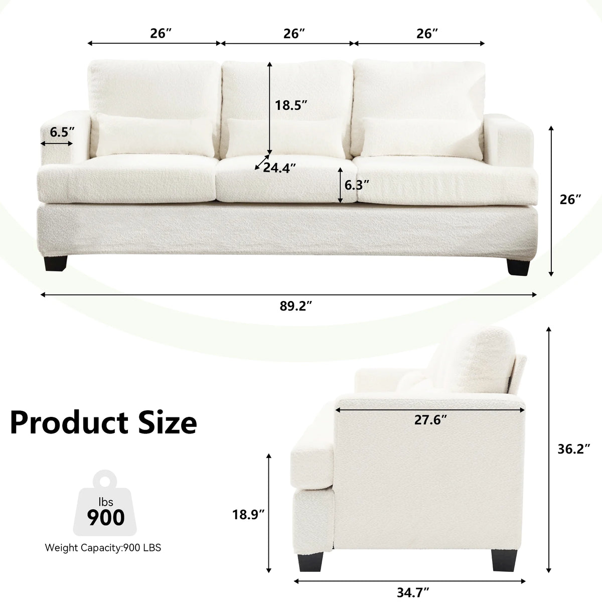 89" Boucle Upholstered 3 Seater Sofa X66454