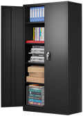 Black Metal Storage Cabinet with 4 Adjustable Shelves J46482