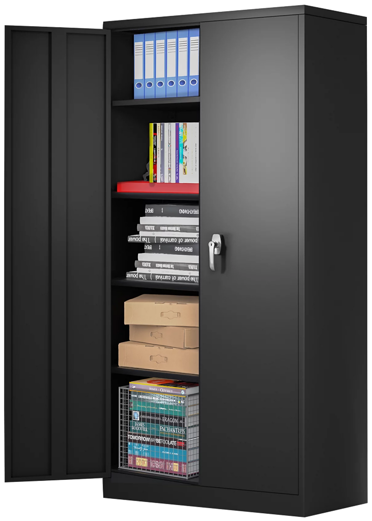 Black Metal Storage Cabinet with 4 Adjustable Shelves J46482