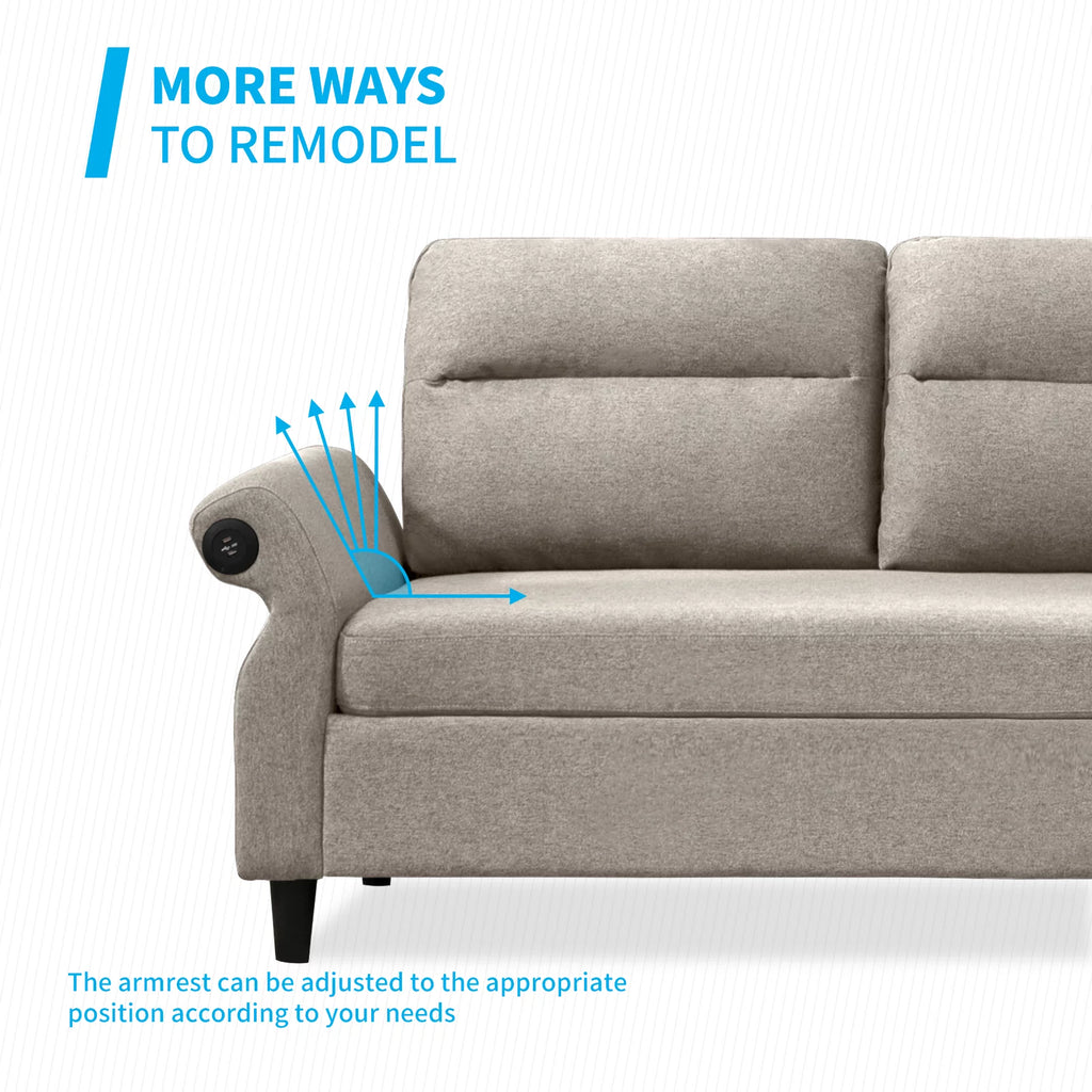Beige 3 Seat L-Shape Sectional Sofa with Ottoman G82117