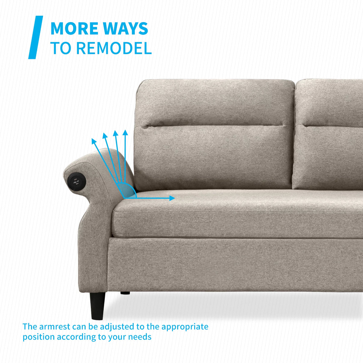 Beige 3 Seat L-Shape Sectional Sofa with Ottoman G82117
