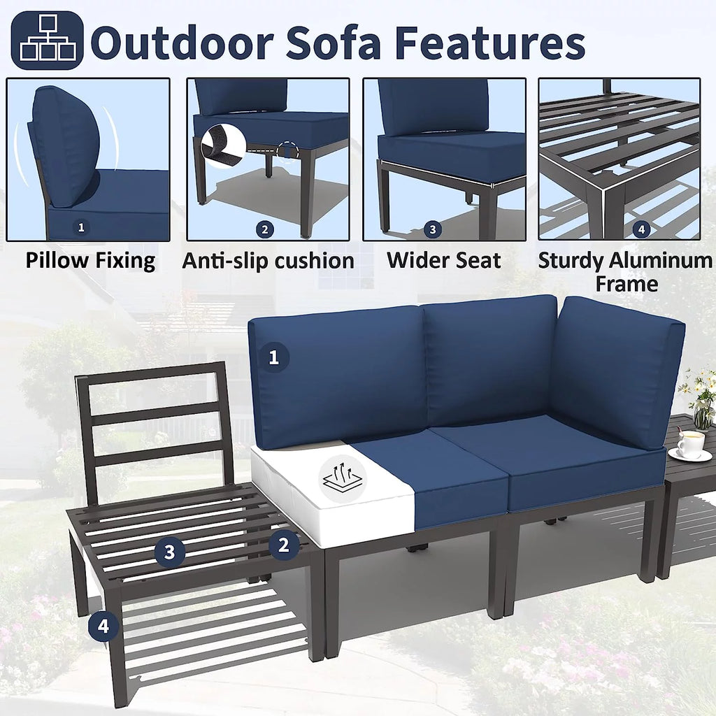 14 Pieces Aluminum Outdoor Sectional Sofa Set with Cushion and Coffee Table U65489