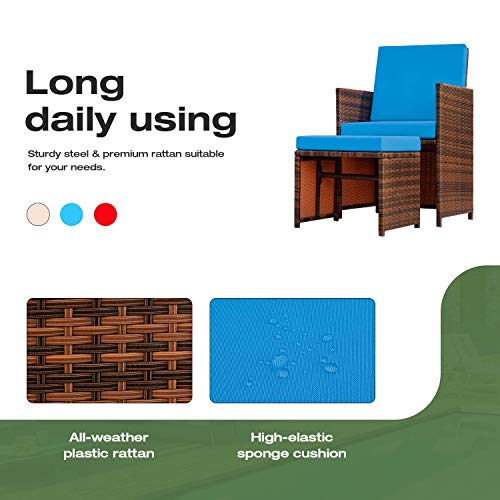 9 Pieces Patio Dining Set Rattan Chairs Glass Table Cushioned Seating W747