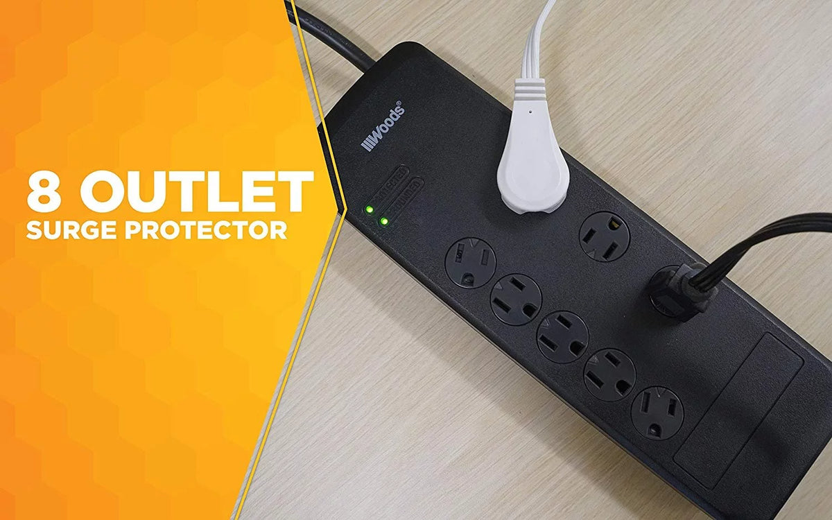 Black 8 Outlet Surge Protector with 6 Foot Cord B9154