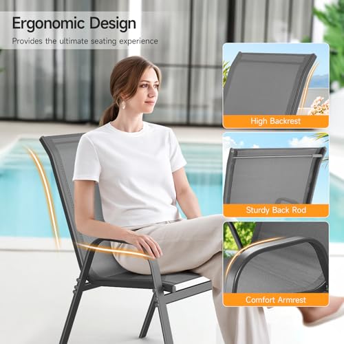 Grey Stackable Outdoor Dining Chairs Set of 4 B39185