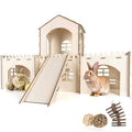 Large Wooden Rabbit Hideout with 3 Chew Toys & Staircase Q595049