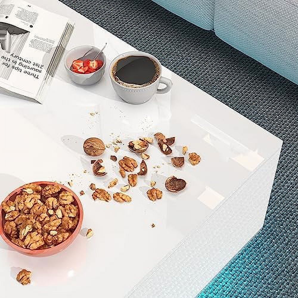 LED Coffee Table with 4 Sliding Drawers White P7835