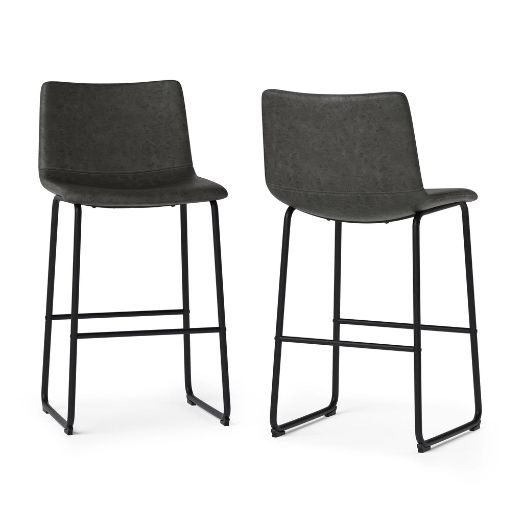 Distressed Charcoal Grey Faux Leather Bar Stool Set of 2 H106