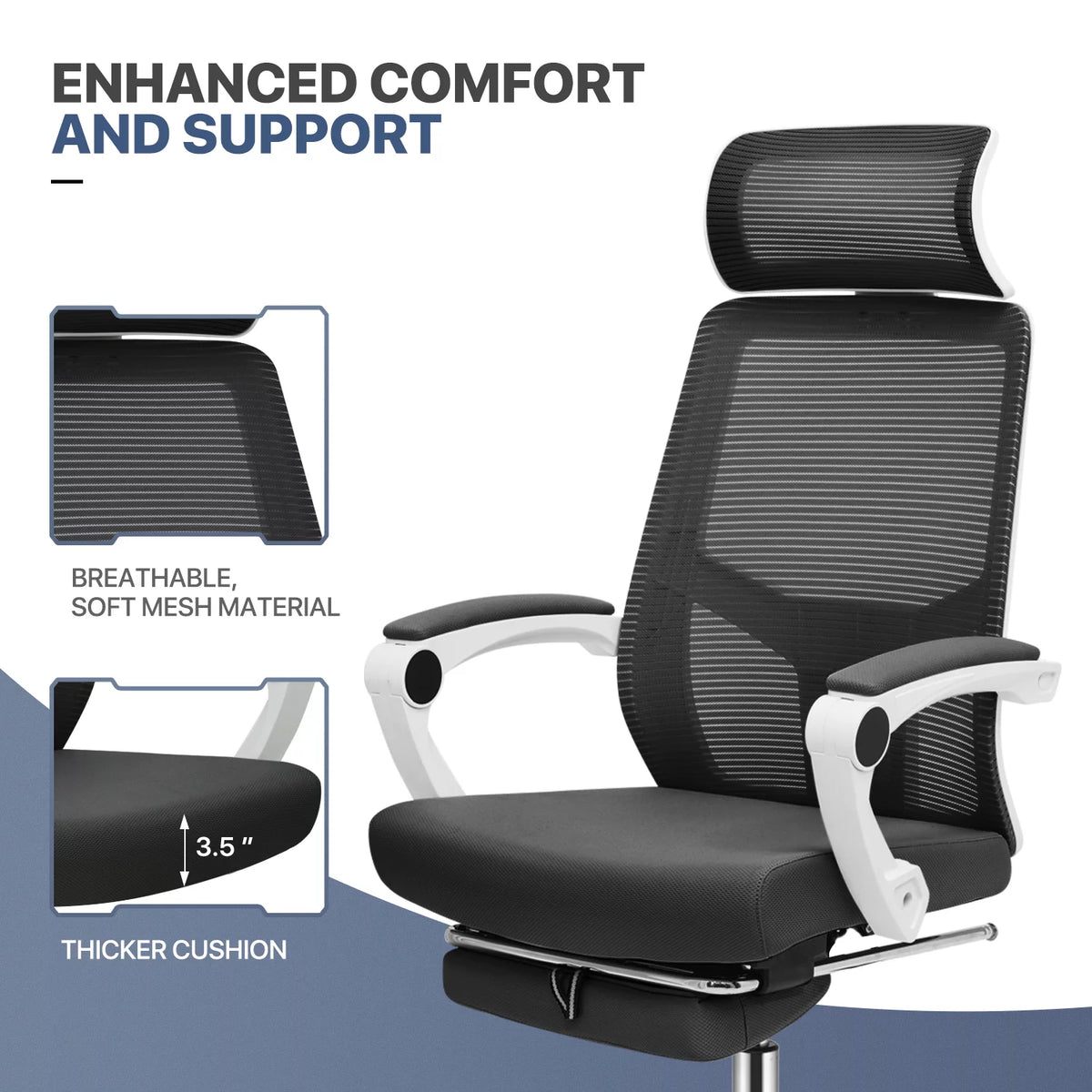 Black Ergonomic High Back Mesh Office Chair with Headrest & Footrest Y319
