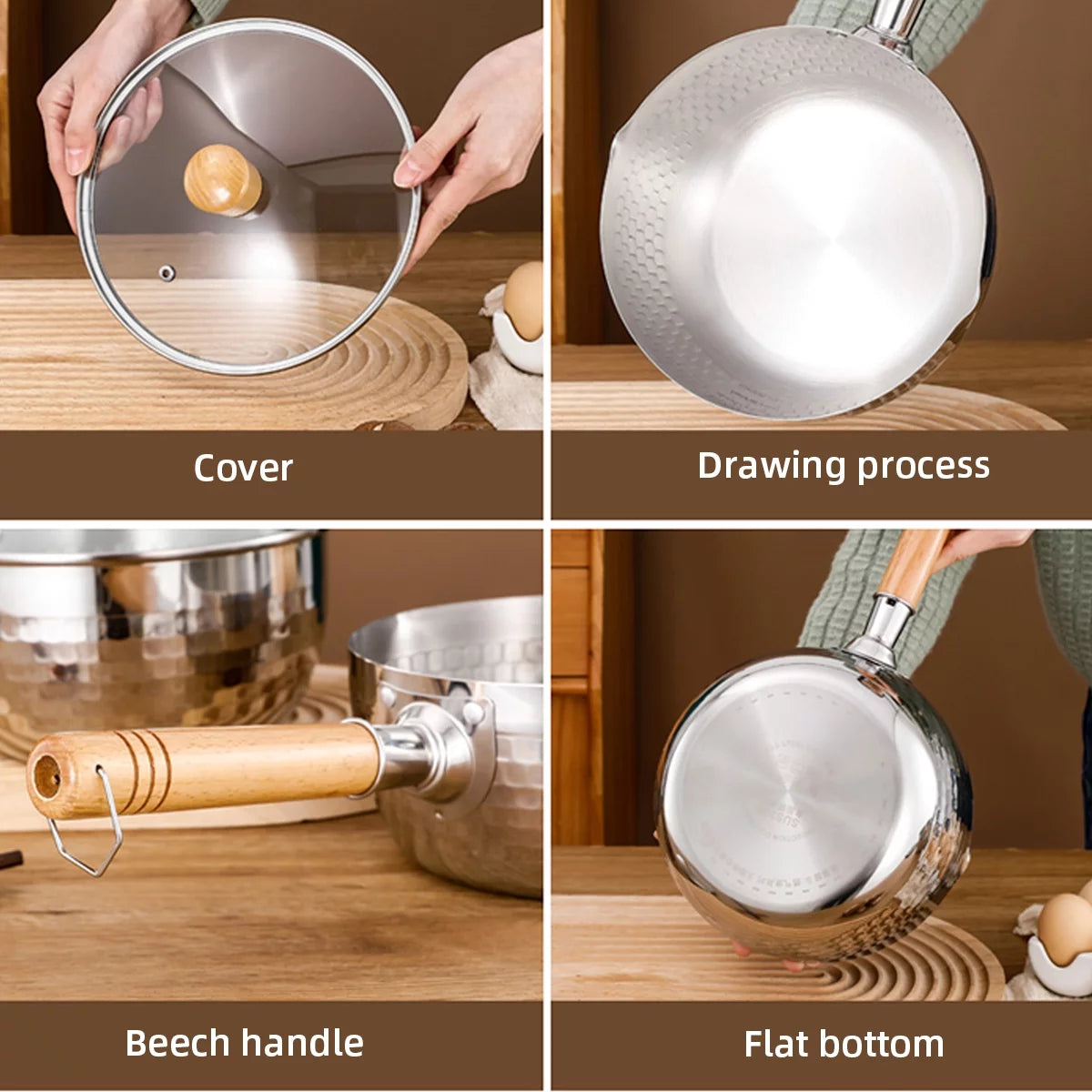 20cm Non-Stick Stainless Steel Saucepan with Lid E788577