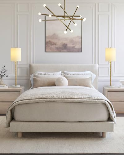 Buffet Lamps Set of 2 Tall Stick Table Lamp Marble Base Linen Shade F9842