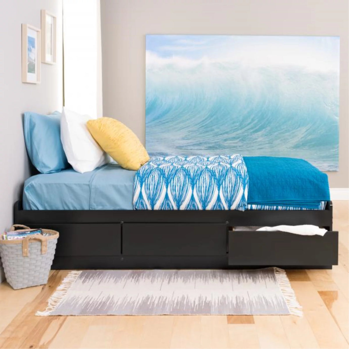 Black Twin XL Platform Storage Bed with Drawers P793