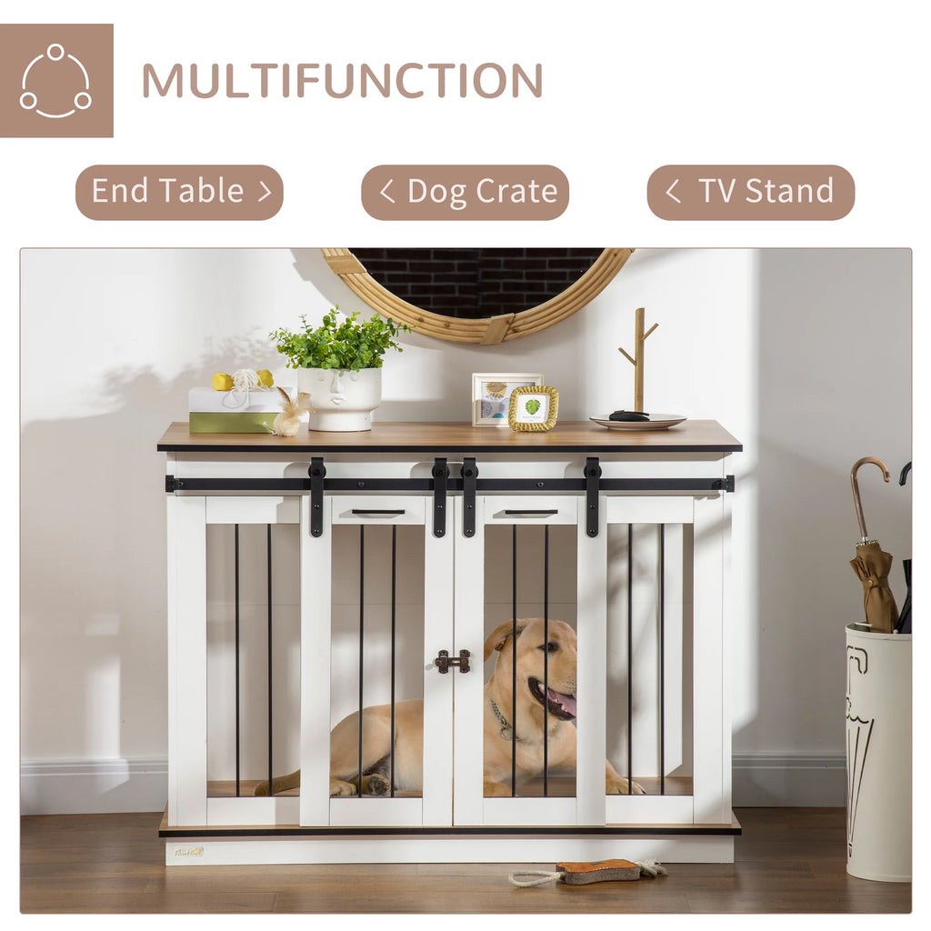 White Dog Crate End Table with Divider Panel T724