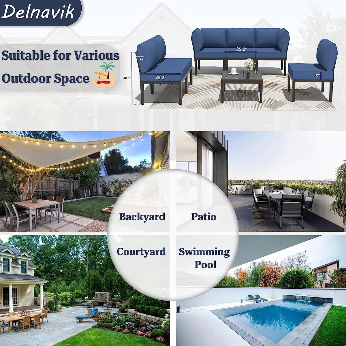14 Pieces Aluminum Outdoor Sectional Sofa Set with Cushion and Coffee Table U65489