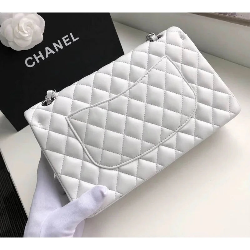 White Medium Size Lambskin Leather Flap Bag Z63216