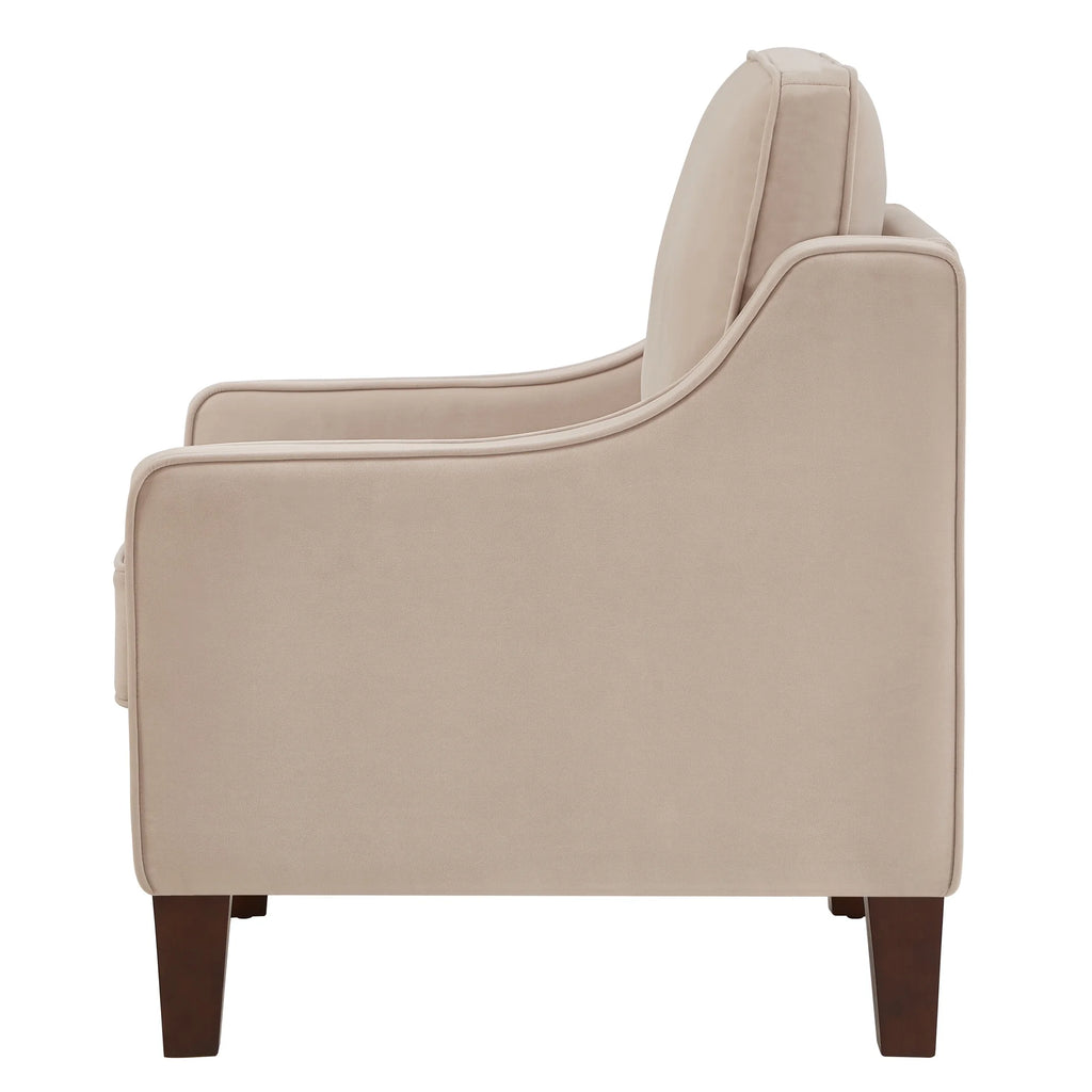 Taupe Velvet Upholstered Armchair with Wooden Legs G991573