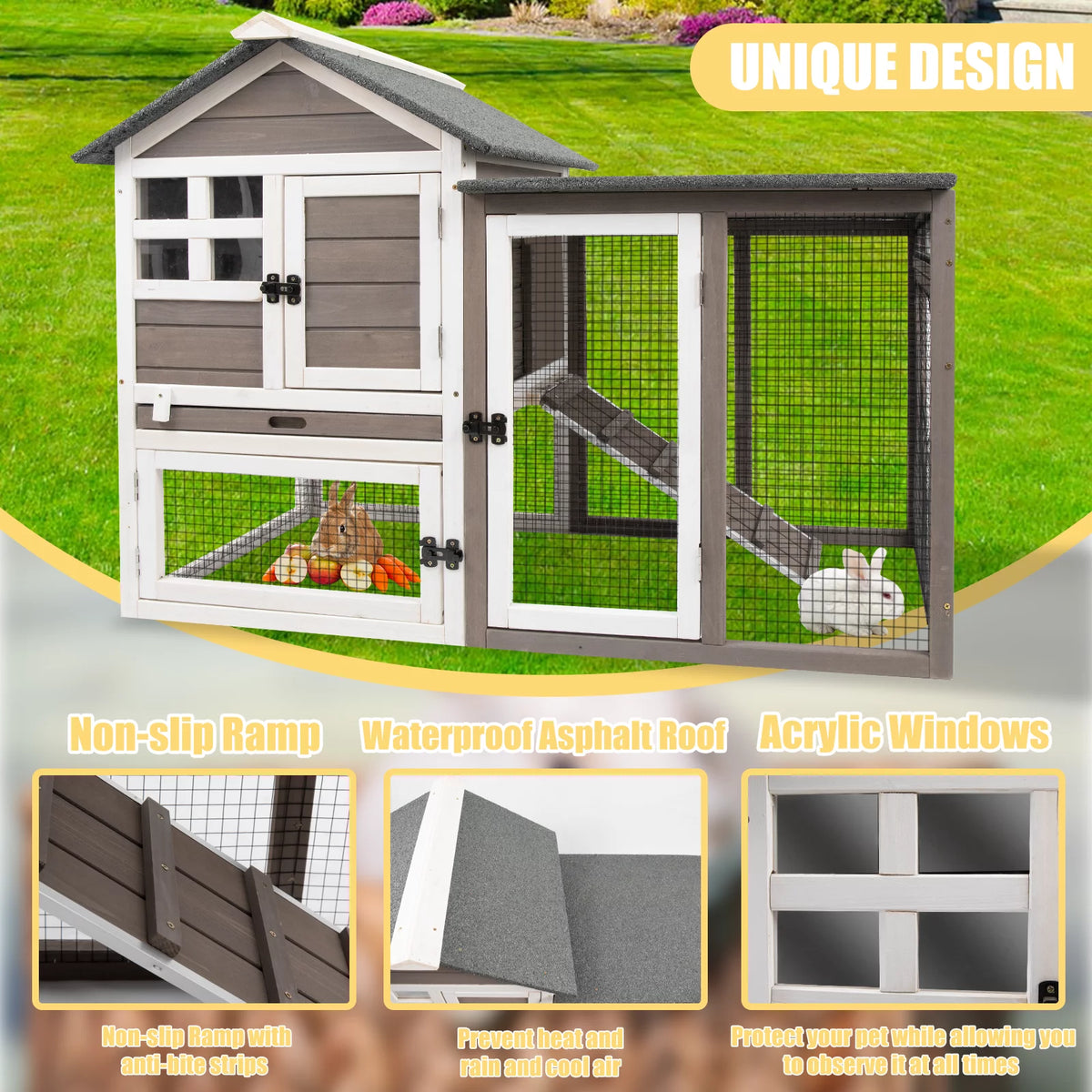 46.3" FirWood Rabbit Hutch with Pull Out Tray X73161